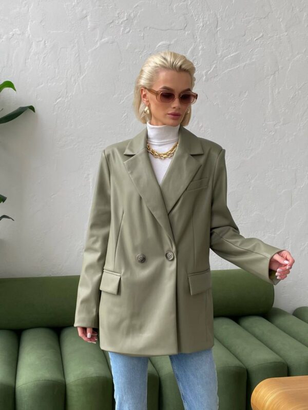 Oliiviroheline klassikaline nahkne oversize pintsak ALEX "Art 508"