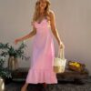 Roosa suvine linane kleit "Mod 102"