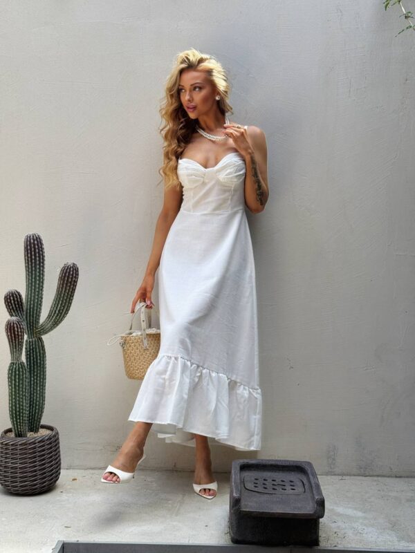 Valge suvine linane kleit "Mod 102"