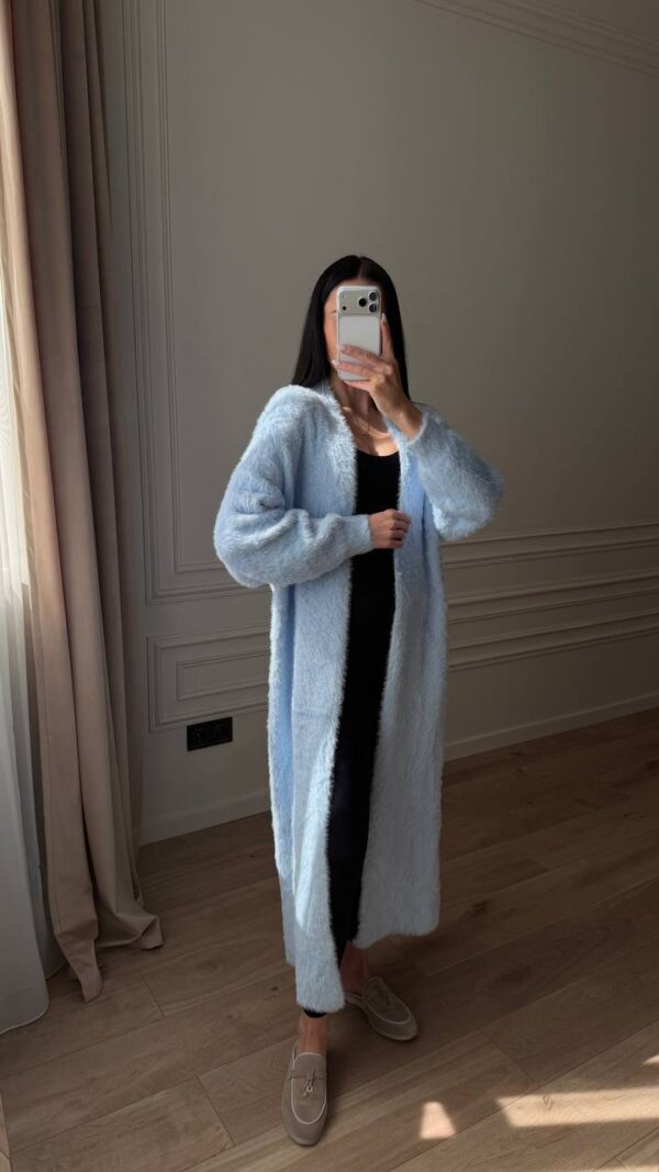 Helesinine alpakavillane pikk kardigan "Mod 489"