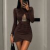 Mod 1273-2 Pruun cut-out mini kleit "Mod 1273"