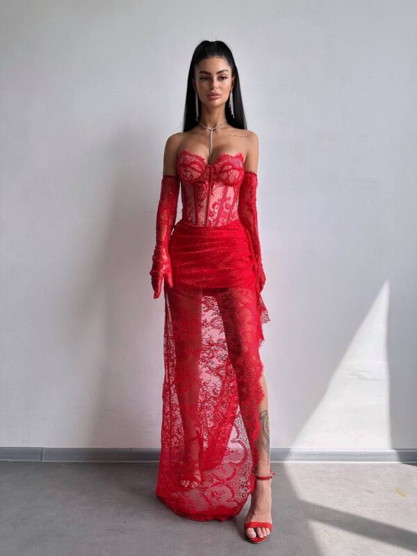 Lace-Muse-49 Punane maxi kleit "LACE MUSE"