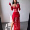 Lace-Muse-50 Punane maxi kleit "LACE MUSE"