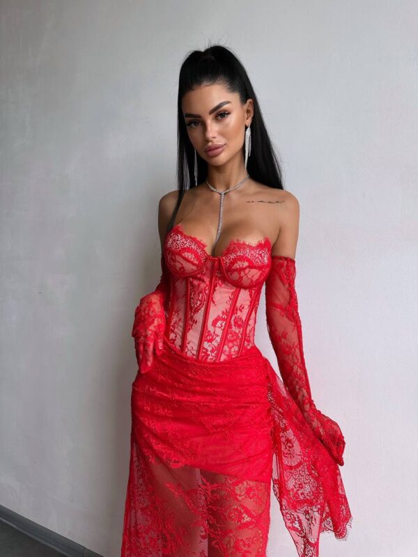Lace-Muse-48 Punane maxi kleit "LACE MUSE"
