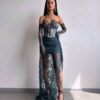 Roheline maxi kleit "LACE MUSE"
