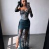 Roheline maxi kleit "LACE MUSE"