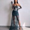 Roheline maxi kleit "LACE MUSE"