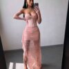 Puudriroosa maxi kleit "LACE MUSE"