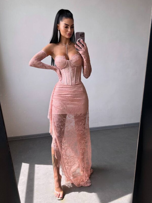 Puudriroosa maxi kleit "LACE MUSE"