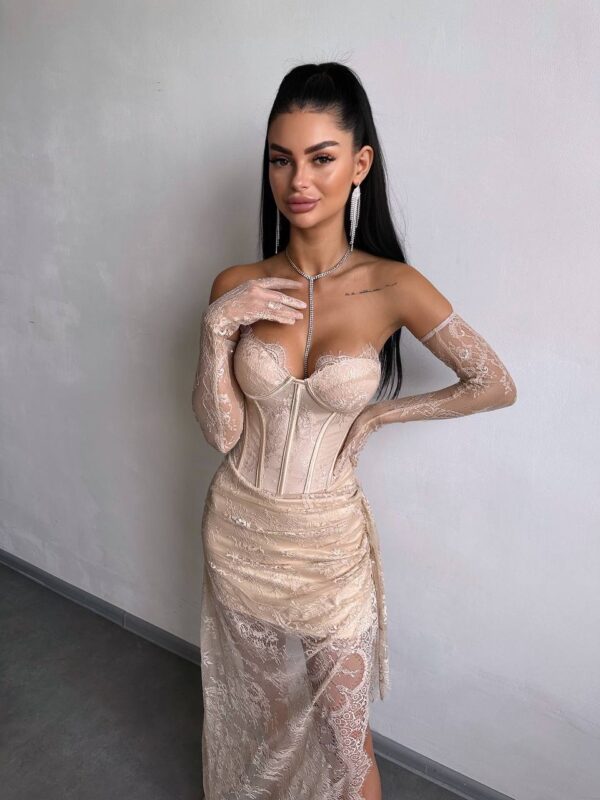 Beež maxi kleit "LACE MUSE"